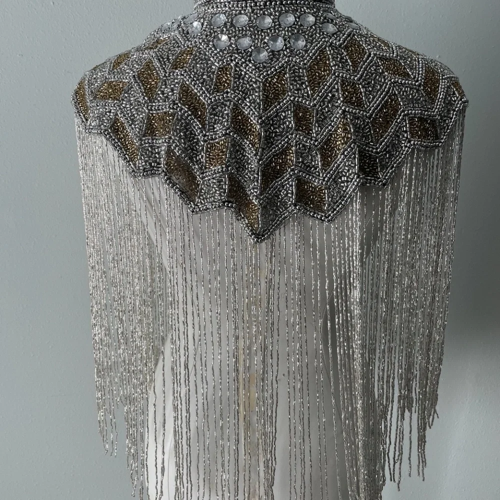 Silver and gold hand beaded fringe capelet O/S - Picture 6 of 8